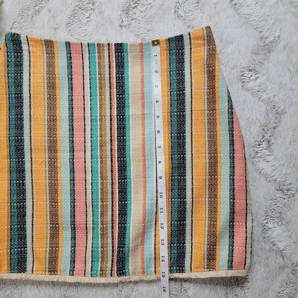 H&M Multicolor Vertical Stripe Fringe Hem Straight Mini Skirt Size US 6 - Picture 8 of 10